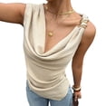 thumbnail image 5 of Women's Draped Cowl Neck Ruched Sleeveless Tank Top Going Out Tops Elegant Brunch Outfit Summer Beach Vacation Going Out Womens Tops Beige L, 5 of 5