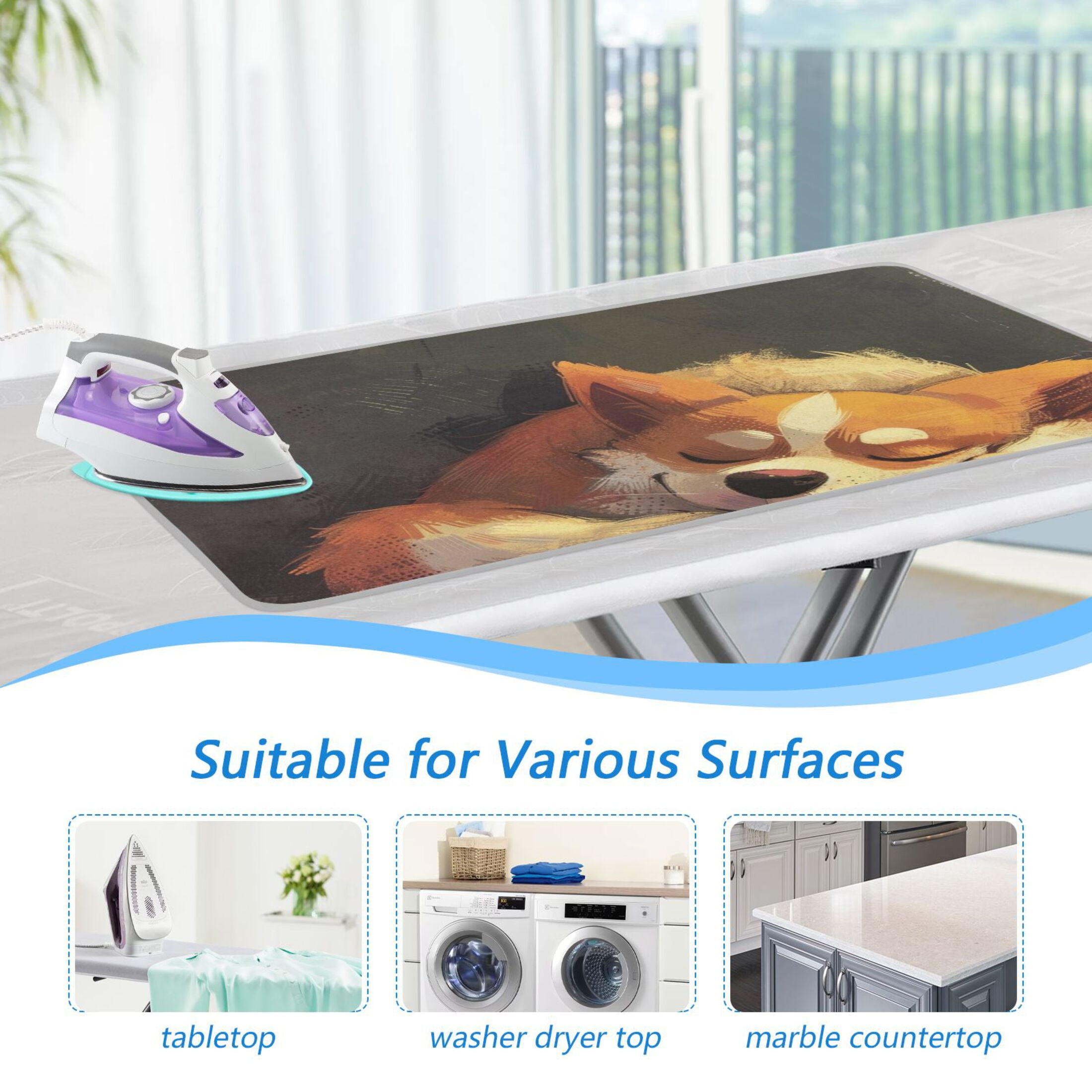 Sleep Dog Ironing Board Covers Heat Resistant Ironing Pad Mat Portable for Travel Washer Dryer Table