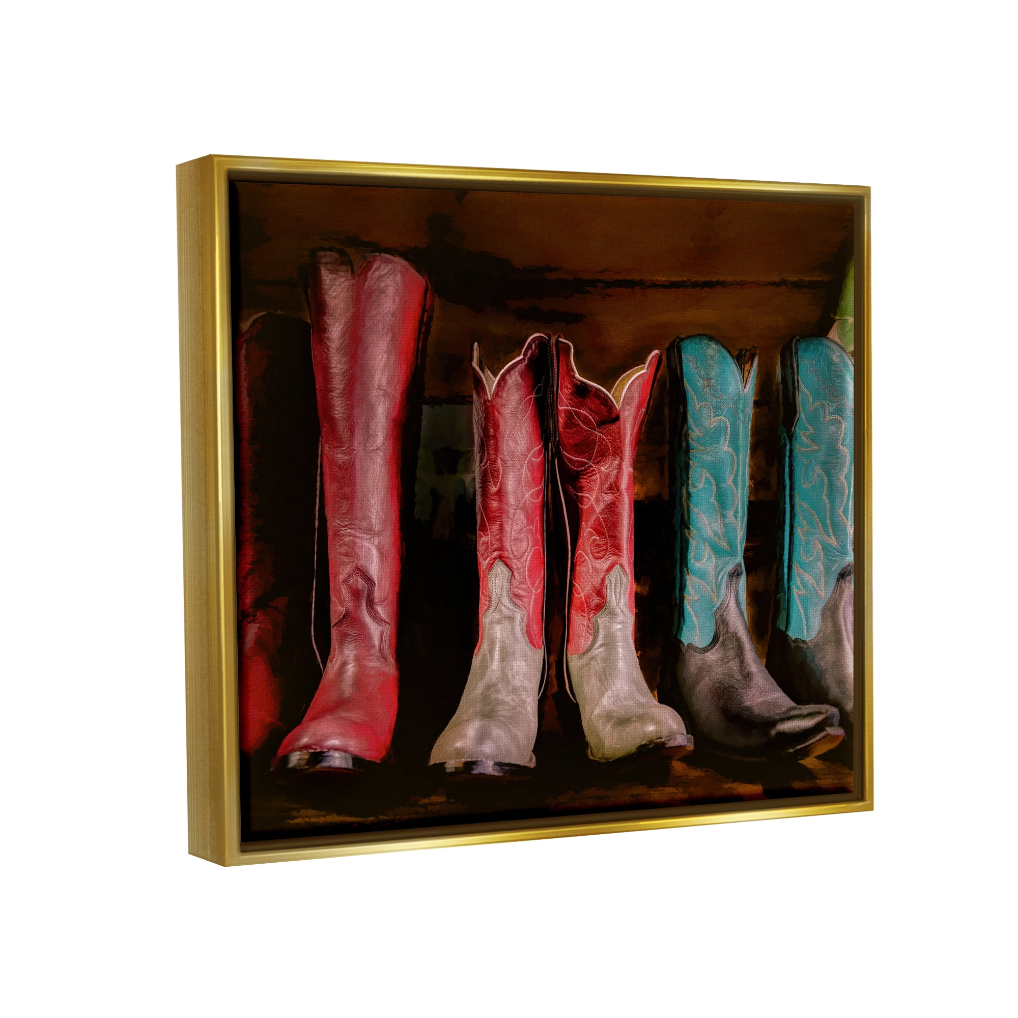 Stupell Industries Cowgirl Boots Photography Beauty & Fashion Photography Gold Floater Framed Canvas Art Print Wall Art, 31 x 25