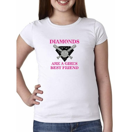 Baseball - Diamonds Are A Girl's Best Friend - Bats Girl's Cotton Youth
