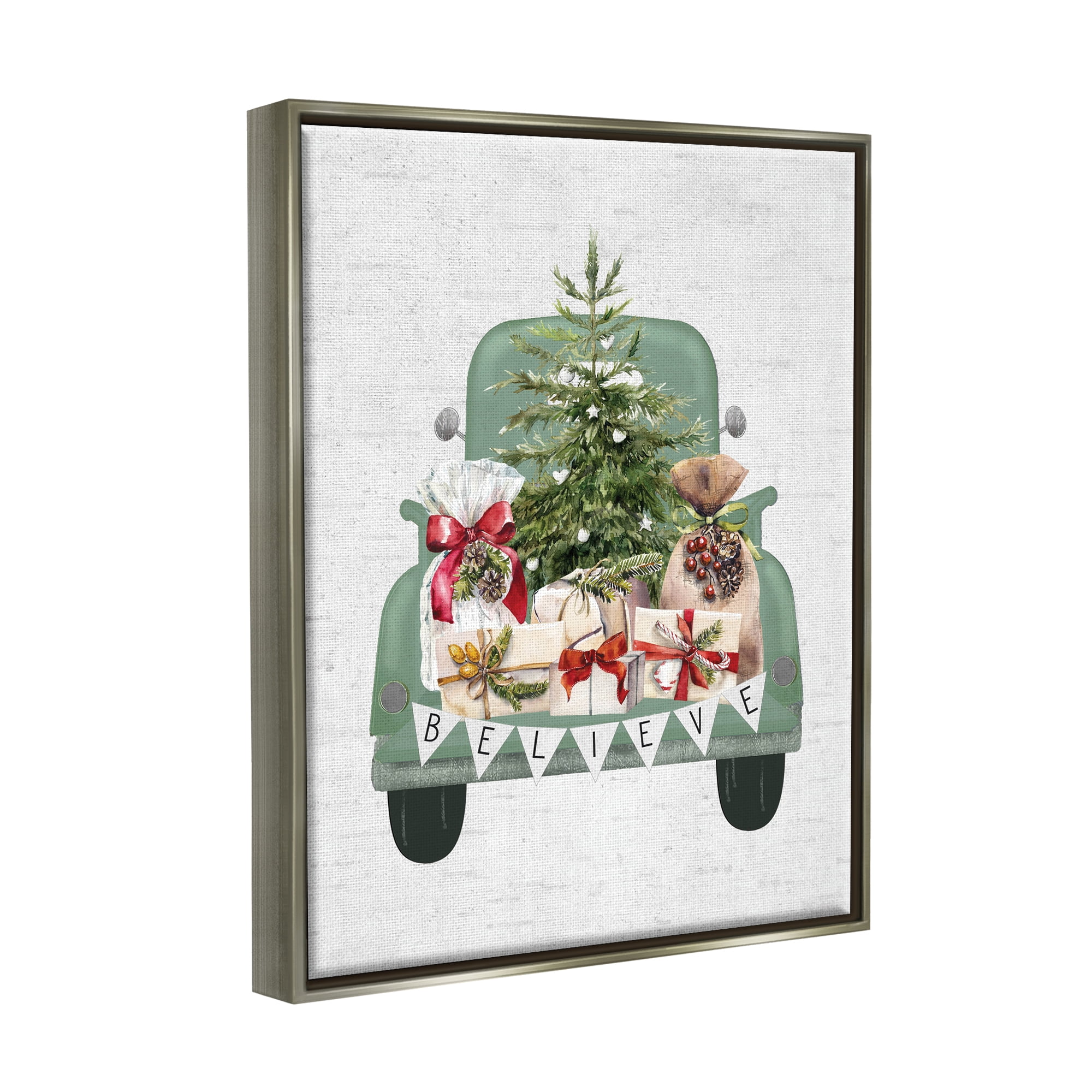 Stupell Industries Christmas Gift Pickup Holiday Painting Gray Floater Framed Canvas Art Print Wall Art, 25 x 31