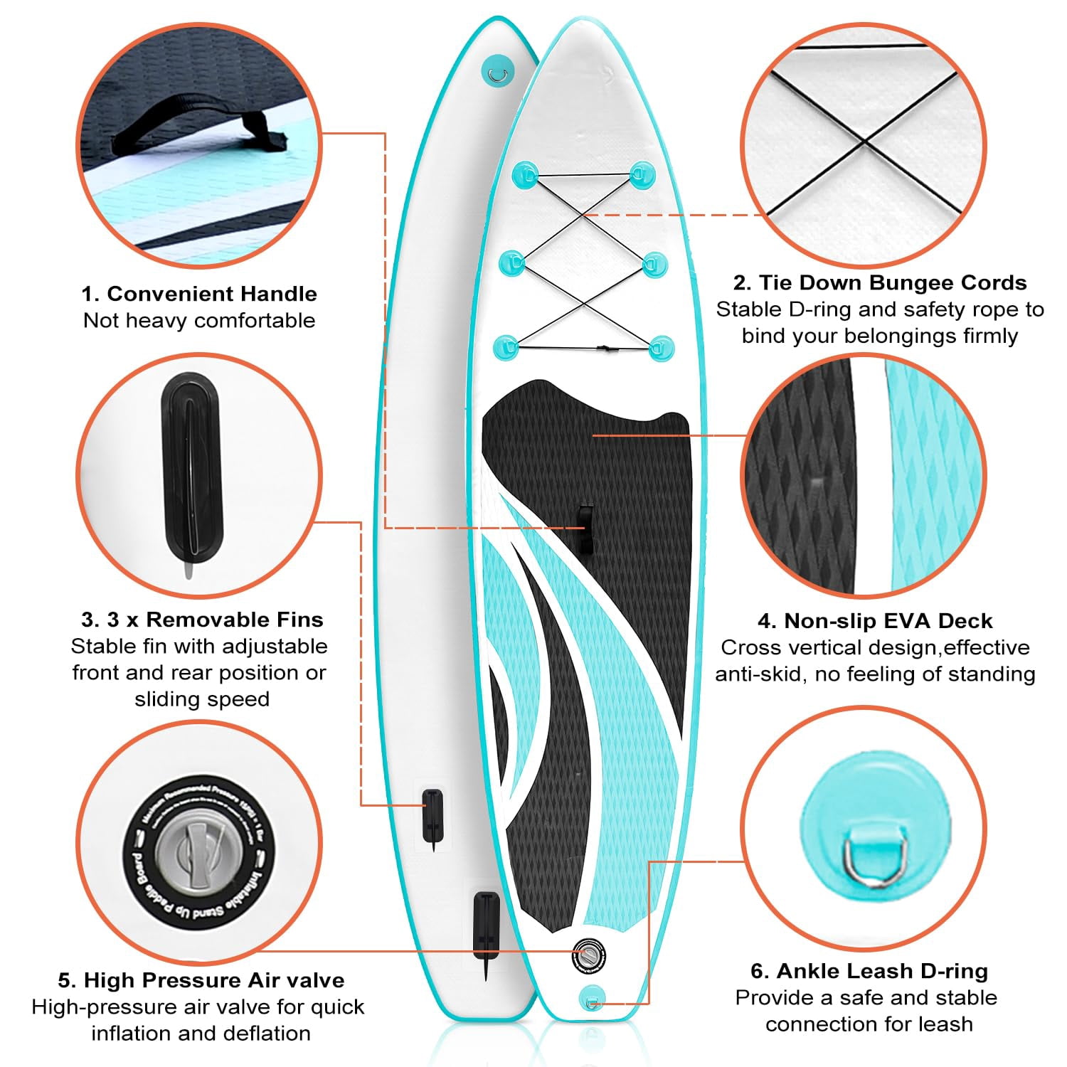 SUDOO Inflatable Stand Up Paddle Board 10‘x30‘‘, Ultra-Light SUP Board with Backpack, Pump, Paddle, Coil Leash, 3 Fins, Repair Kit, Stable SUP with Non-Slip EVA Deck for Adults & Youth