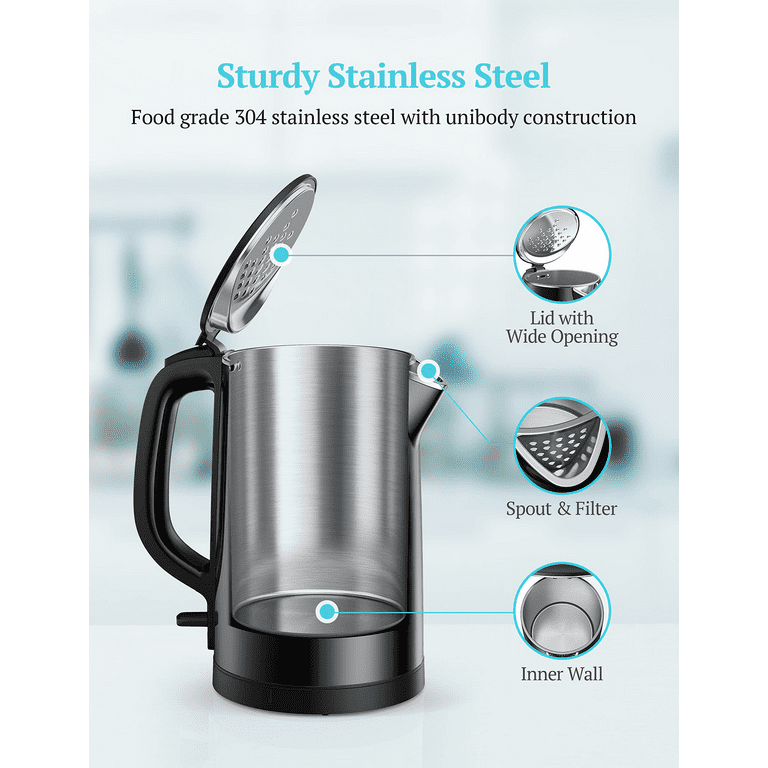 Electric Kettle,1.5L Double Wall 100% Stainless Steel BPA-Free