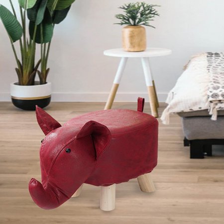 Animal Footstool, Foot Rest with Wooden Legs, Cute Storage Multifunctional Cartoon Sofa Tea Stool, Kids Stool for Bedroom Playroom Guest Rooms Red