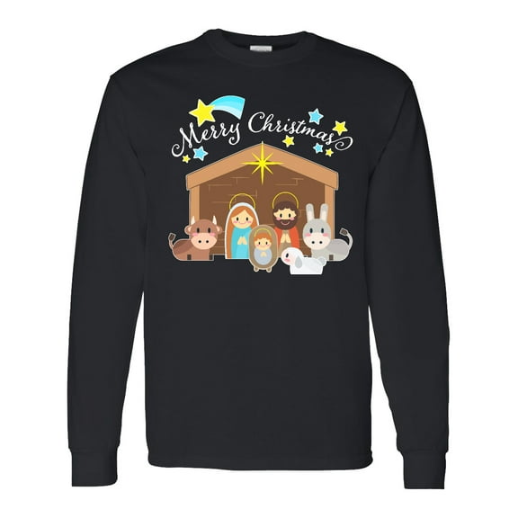 Inktastic Merry Christmas Cute Nativity Scene Long Sleeve T-Shirt