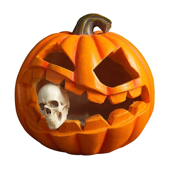 Mozhitti Halloween Decor Vintage Pumpkin Lamp & Resin Skeleton Prop Desktop Decorations Party Accessories For Home & Festival