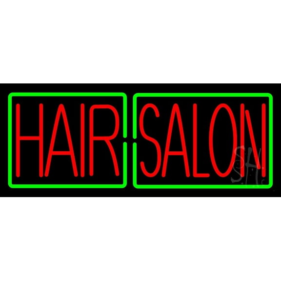 Red Block Hair Salon LED Neon Sign 13 x 32 - inches, Black Square Cut Acrylic Backing, with Dimmer - Bright and Premium built indoor LED Neon Sign for Defence Force.