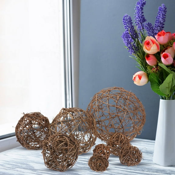 Niceauty 8pcs Rattan Balls Decorative Ornaments For Natural Color Floral Orbs For Holiday Centerpieces And Decoration