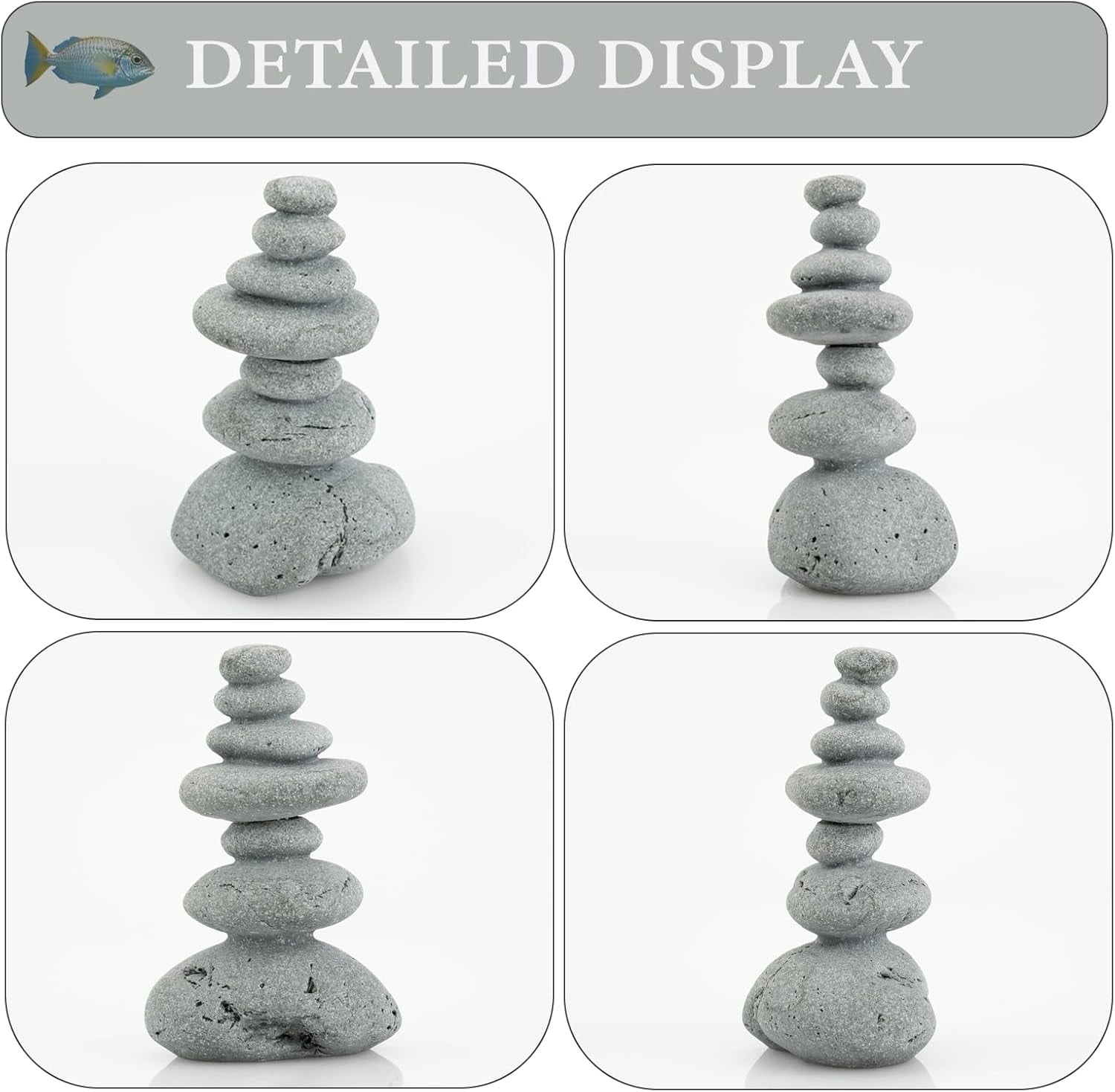 Aquarium Decor, Mini Stacked Zen Rock Stone Decor – Balanced Stones Cairn Statue for Garden, Fish Tank, and Micro Landscape
