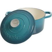 Crock-Pot 3 Quart Round Enamel Cast Iron Covered Dutch Oven Cooker, Teal Ombre