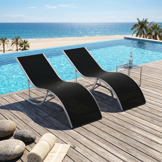 Gaderth Ensemble de 2 Chaises Longues de Patio, Chaises Longues en Forme de S avec Tissu Textilène à Séchage Rapide, Cadre en Aluminium Résistant à la Rouille, Chaises Longues de Patio pour Extérieur Piscine Plage Jardin Cour Arrière