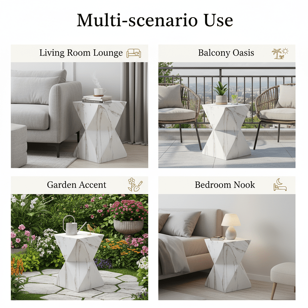 Mintazer 18.5"H Modern Geometric Hourglass MGO Side Table, Indoor & Outdoor Sculptural Accent End Table Plant Stool for Living Room Bedroom Patio Garden, White