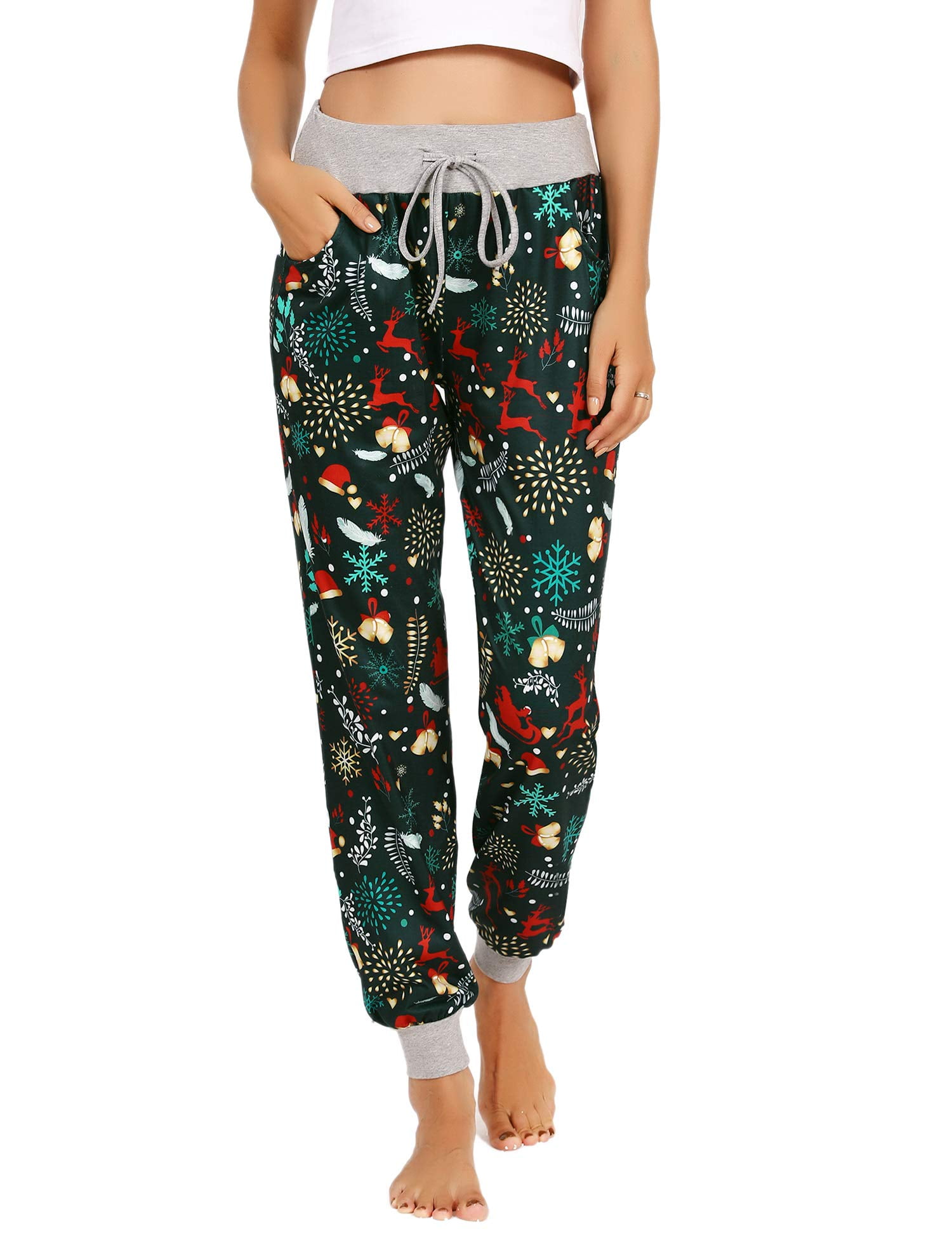 Women's Christmas Jogger Pajama Pants Casual Print Drawstring Lounge