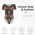 thumbnail image 6 of Balery Skulls and Flowers Women's Short Sleevee Crew Neck Bodysuit Tops Short Sleeve Tops Basic-Large, 6 of 9