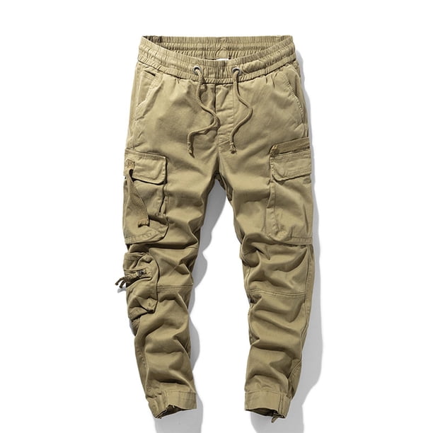 Pantalones largos de moda para hombre, casuales, de color sólido, cargo, con bolsillos y cremallera, cintura elástica, pantalones largos de algodón para hombre.