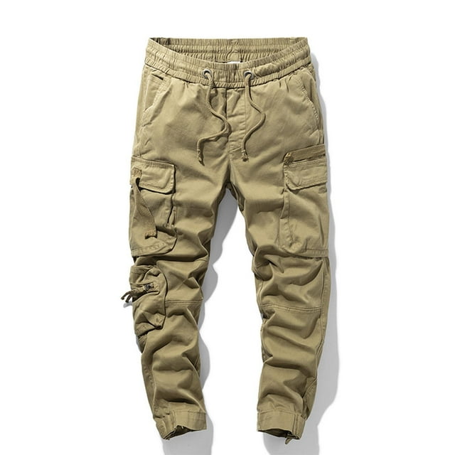 Pantalones largos de moda para hombre, casuales, de color sólido, cargo, con bolsillos y cremallera, cintura elástica, pantalones largos de algodón para hombre.