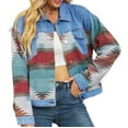 thumbnail image 1 of Women'S Washed Colorblock Denim Cropped Top Fashion Lapel Long Sleeve Retro Button Denim Jacket Color L, 1 of 9