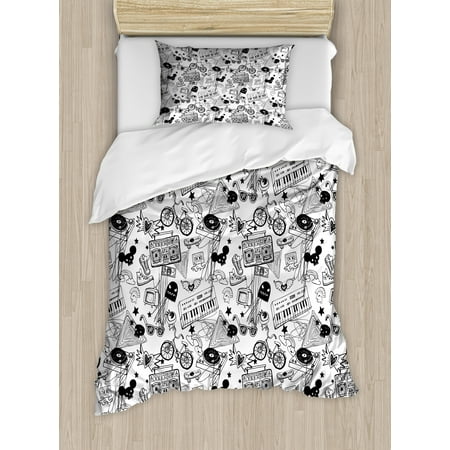 Black And White Twin Size Duvet Cover Set Punk Teenage Pattern