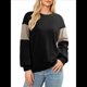 thumbnail image 3 of Sudadera Informal de Gran Tamaño para Mujer, Cuello Redondo, Bloques de Color, Holgada, Tipo Jersey. Negro XL, 3 of 7