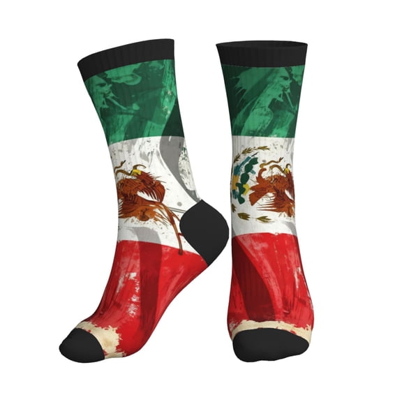 Men's Mexico-Flag- Print Novelty Athletic Socks Women's Digital Printing Funky Patterned Crew Socks