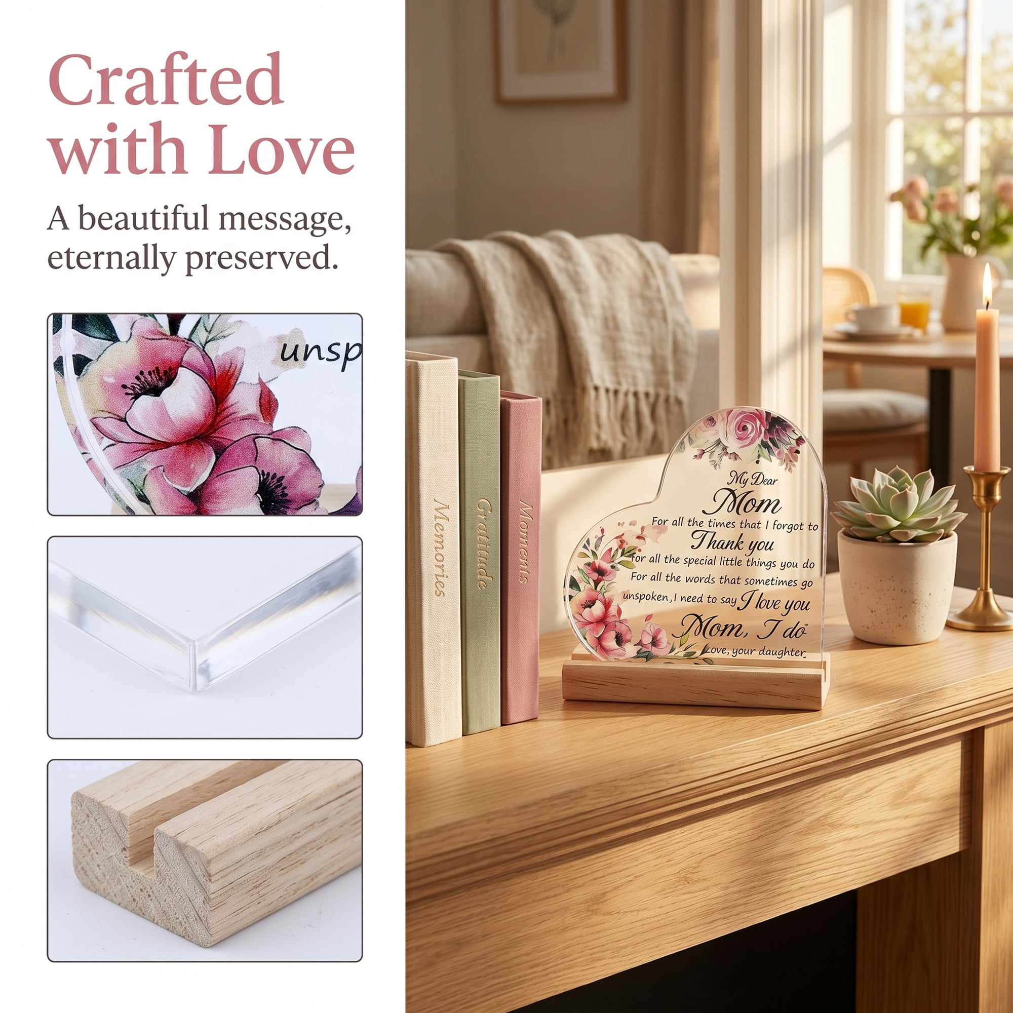 Unique Bargains Heart Wooden Sign  Square Tabletop Decor with Wooden Base  ["Style E"]