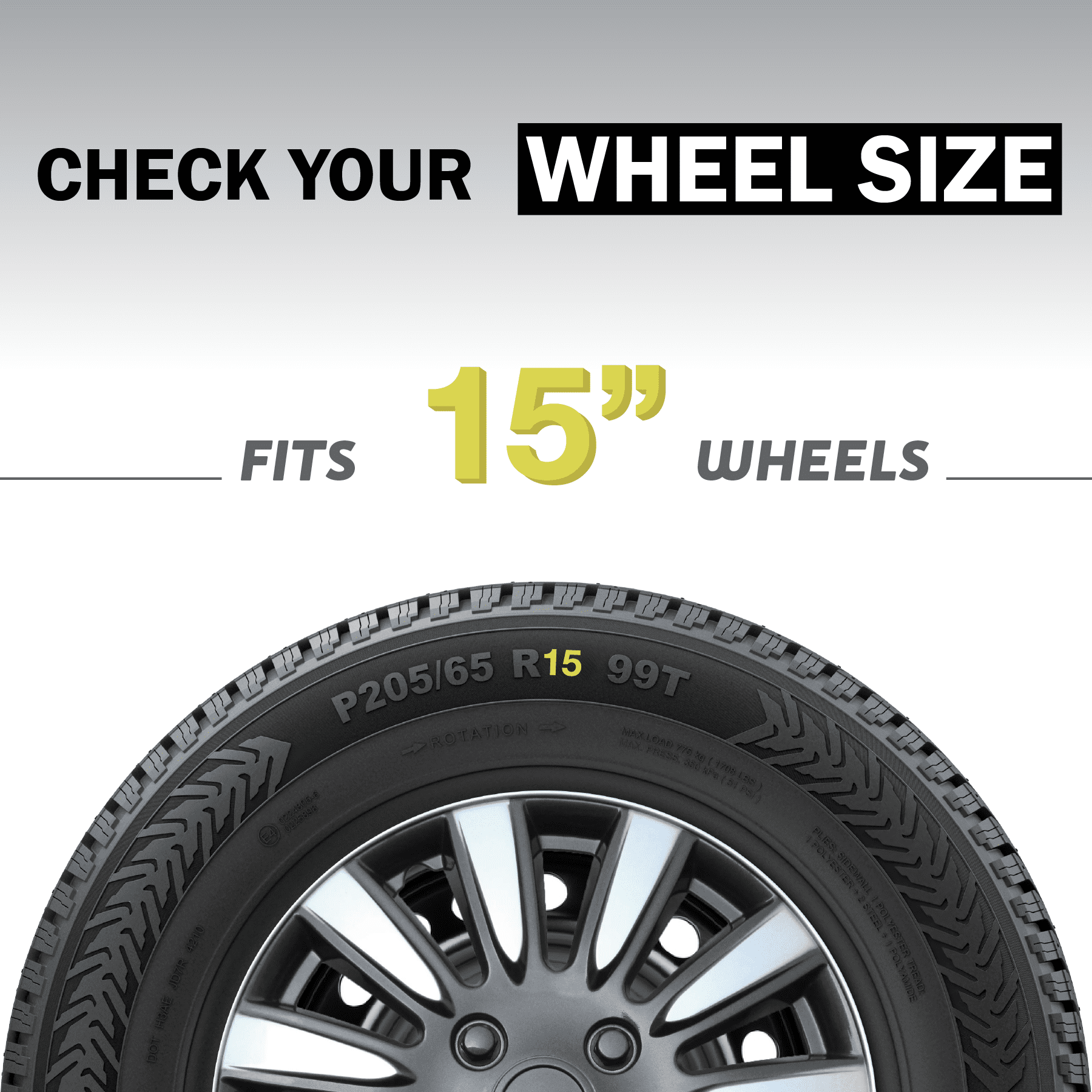 Auto Drive 15 Inch Silver and Charcoal Finish Hubcap Wheel Covers - Set of 4 - Fits Most Cars