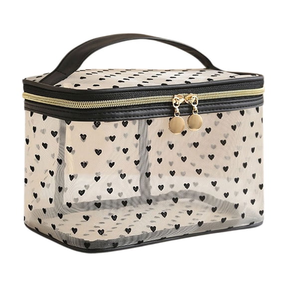 Large Clear Mesh Cosmetic Bag Travel Pouch - Breathable Polyester Makeup Organizer with Zipper, 8.27x5.51x5.51 Inches, for Toiletries & Cosmetics