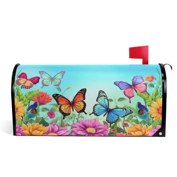Ryvnso Mailbox Cover Butterflies Flying on Flowers Magnetic Mailbox Wrap Standard Size 21x18 Inch