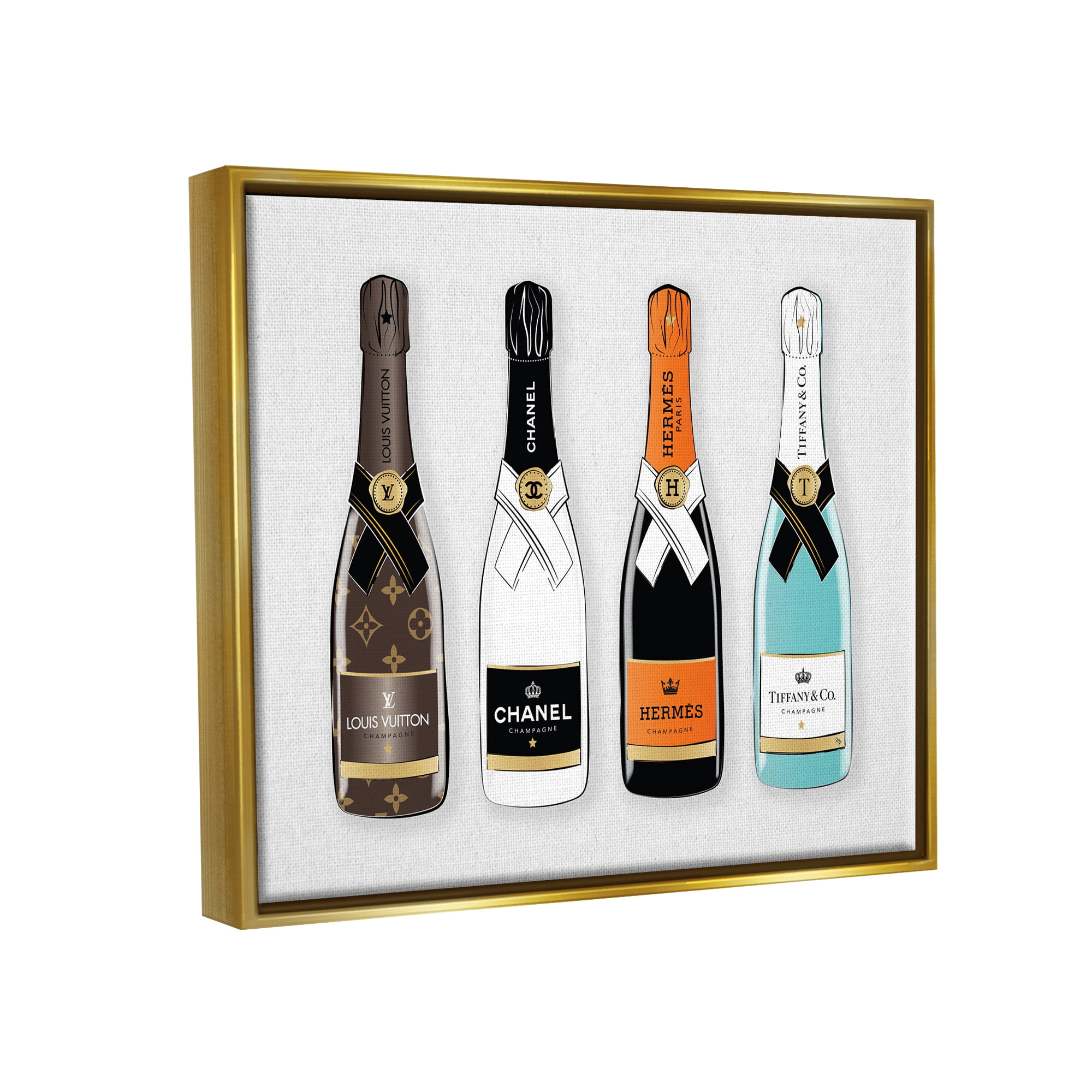 Stupell Industries Glam Fashion Champagne Bottles Style Brand Metallic Gold Framed Floating Canvas Wall Art, 24x30, by Martina Pavlova