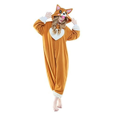 NEWCOSPLAY Adult Unisex Onesie Pajamas Corgi Animal Costume (M, Peach Heart Dog)