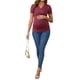 thumbnail image 2 of Blusa de lactancia de verano para mujeres INSPIRE CHIC, con cuello en V, manga corta, tops para embarazo, camisetas fruncidas, pequeña, roja, 2 of 6