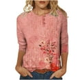 thumbnail image 2 of Amidoa Ladies Tops Plus Size Pink Floral 3/4 Sleeve Crewneck Graphic Tees Womens Shirts XL, 2 of 5