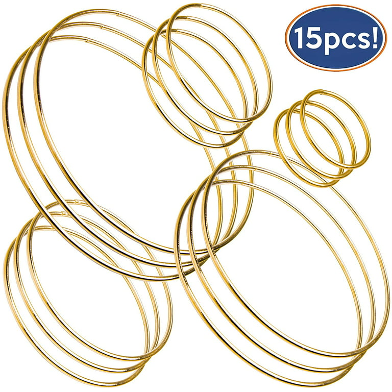 Bastex 15 Piece Gold Metal Hoop Craft Rings. Bulk Ring Sizes That