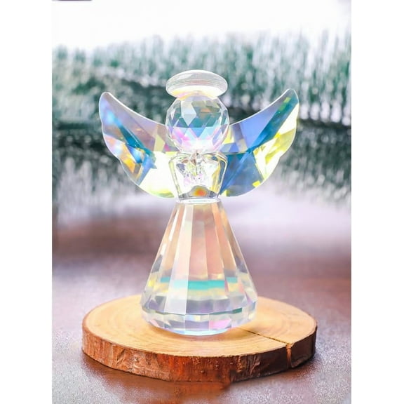 1Pc Clear AB Glass Angel Decoration 60x60x82.5mm Iridescent Home Office Display Small Statue Shelf Decor Gift Tabletop Ornament for Living Room Indoor Outdoor Clear