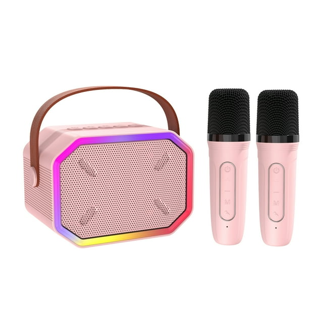 Mini Machine de Karaoké BT Haut-Parleur de Karaoké avec Microphones Sans Fil Éblouissant