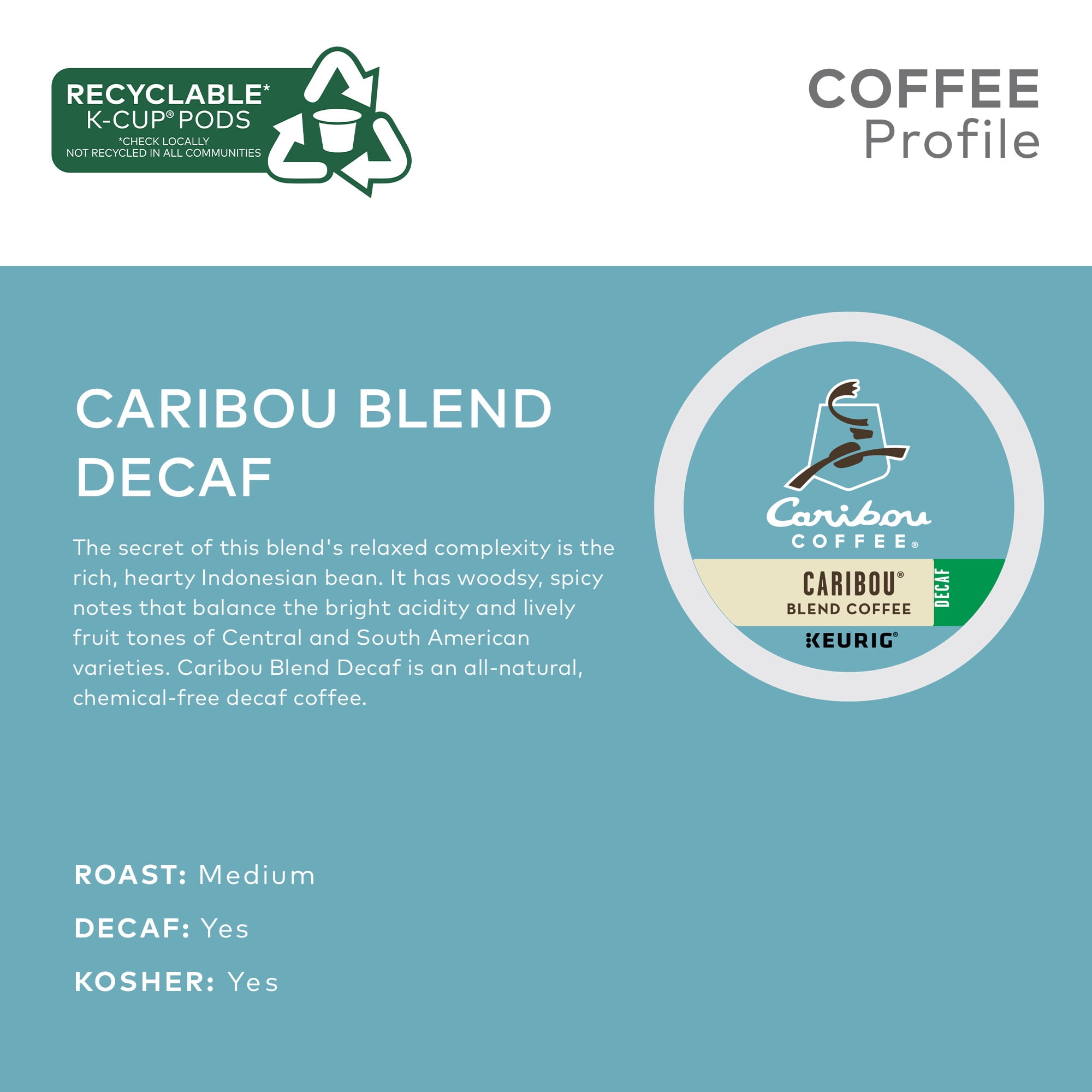 Caribou Coffee Decaf Caribou Blend K-Cup Pods, Medium Roast, 24 Count for Keurig Brewers