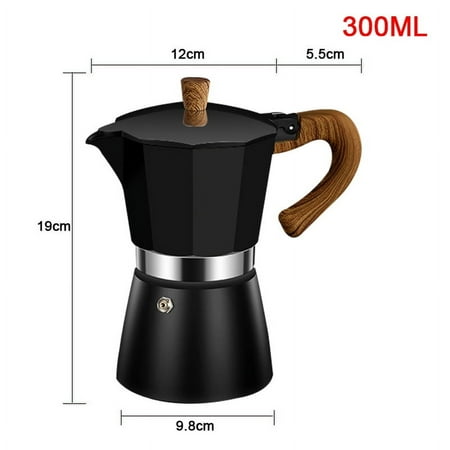 

DMWD Vintage Wooden Handle Espresso Maker Moka Pot 300ml With Electric Furnace Classic Italian Cafe Tools Mocha Coffee Maker-Option Black No Stove