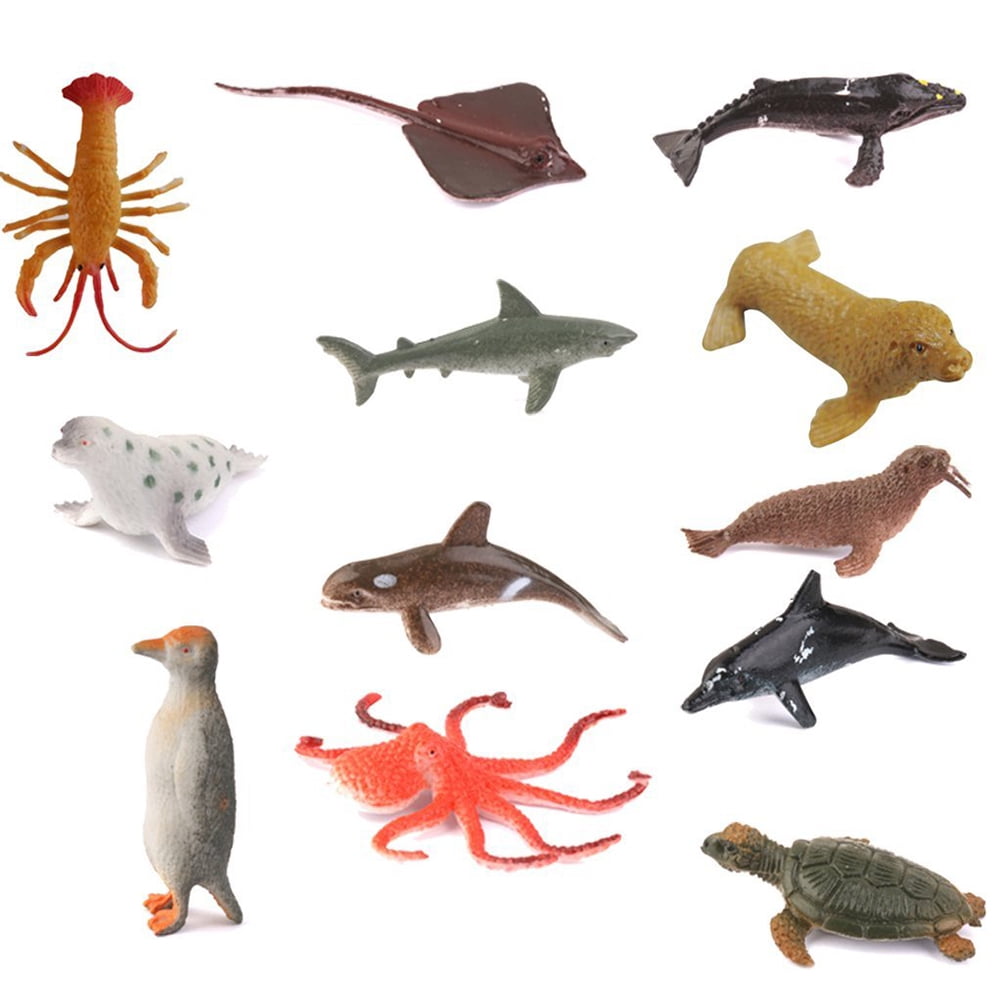 12Pcs/Set Plastic Ocean Animals Figure Sea Creatures Model Toys Dolphin Turtle 
