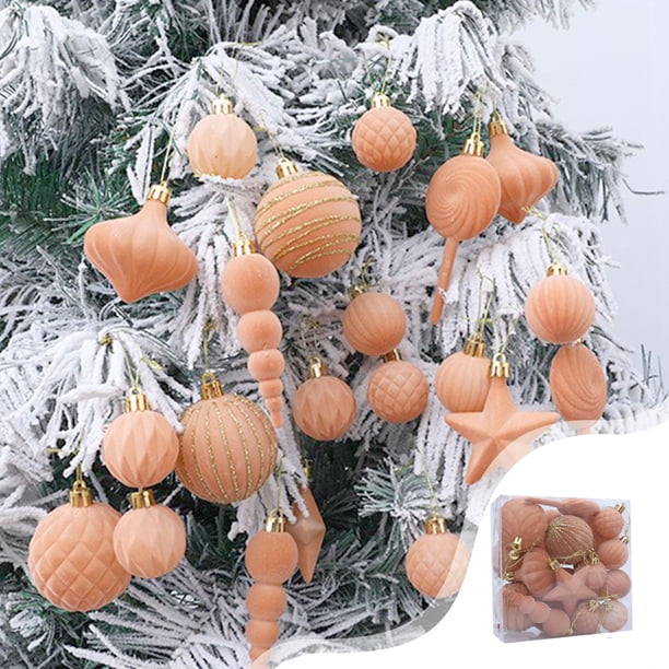 Juego de 24 bolas navideñas flocadas | Varios estilos y colores | Adornos de árbol de gamuza de 7 cm para el hogar y fiestas