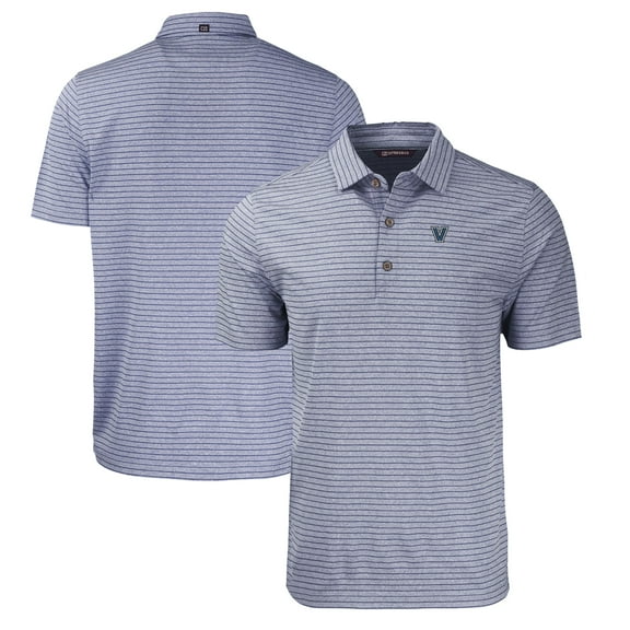 Men's Cutter & Buck Heather Navy Villanova Wildcats Forge Eco Heathered Stripe Stretch Recycled Polo