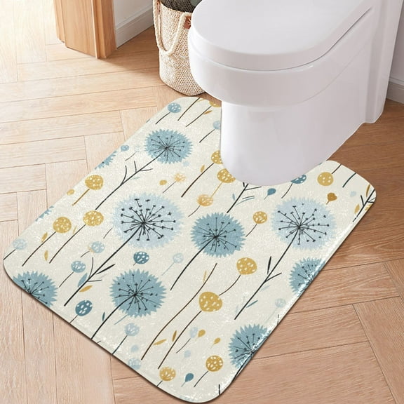 Toilet Rug U-Shaped Bathroom Rugs Non-Slip Soft Plush Machine Washable Contour Bath Mat Blue and Yellow Dandelion 24x20