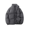 thumbnail image 2 of Women's Quilted Padded Jacket with Stand Up Collar,Winter Warm Lined Thickened Coat with Zip Closure,Unisex Thermal Insulated Long Sleeve Outdoor Casual Down Coat for Cold Weather Dark Gray, 2 of 5