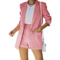 thumbnail image 3 of 2 Piece Women's Open Front Long Sleeve Blazer & Solid Shorts Pants Suit Sets, 3 of 6