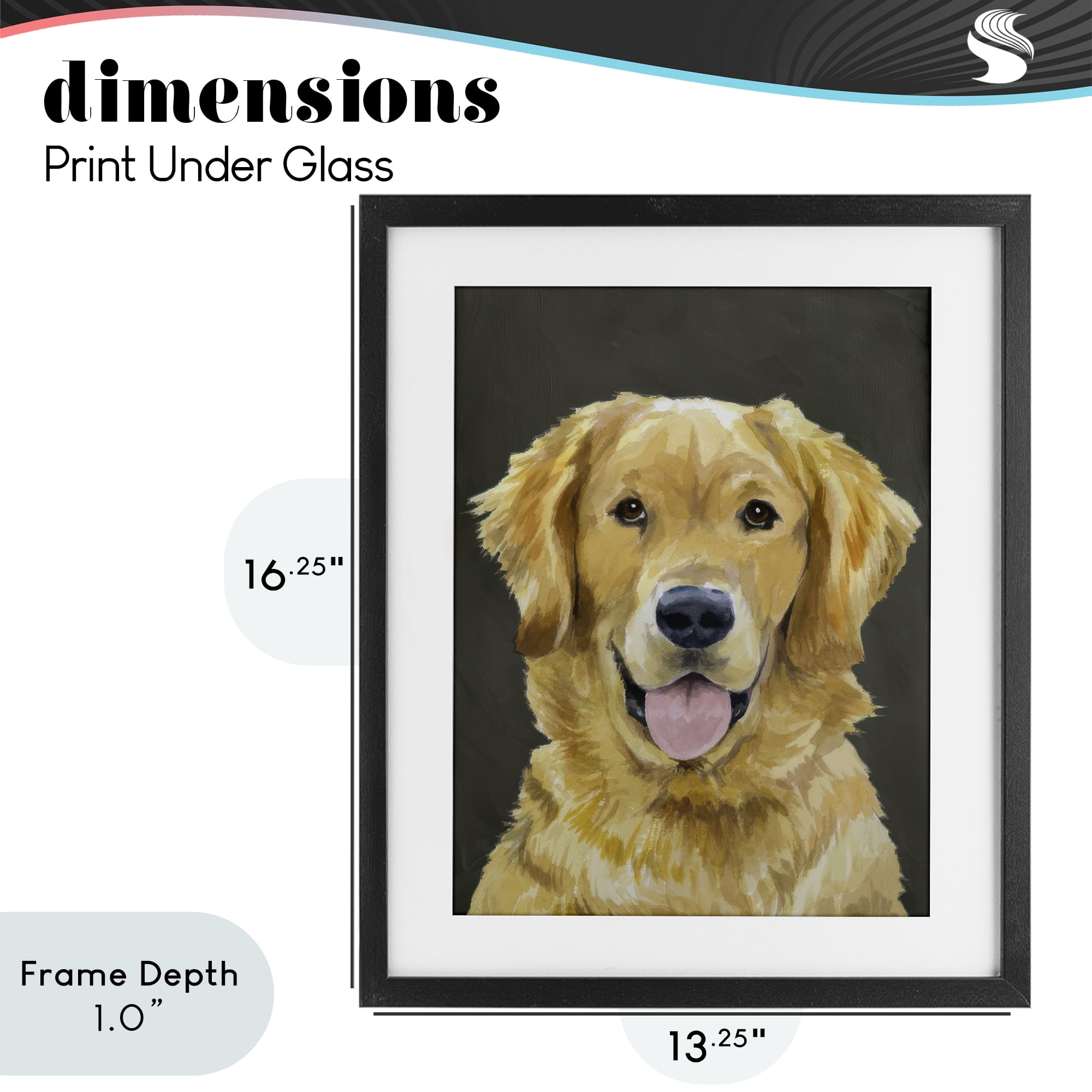 Stupell Industries Joyful Golden Retriever Portrait Black Framed Print Under Glass, design by Lil' Rue