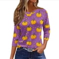 thumbnail image 2 of Womens 3/4 Sleeve Tops Halloween Crewneck Print Causal Loose Fit Three Quarter Sleeve T Shirts Purple M, 2 of 5