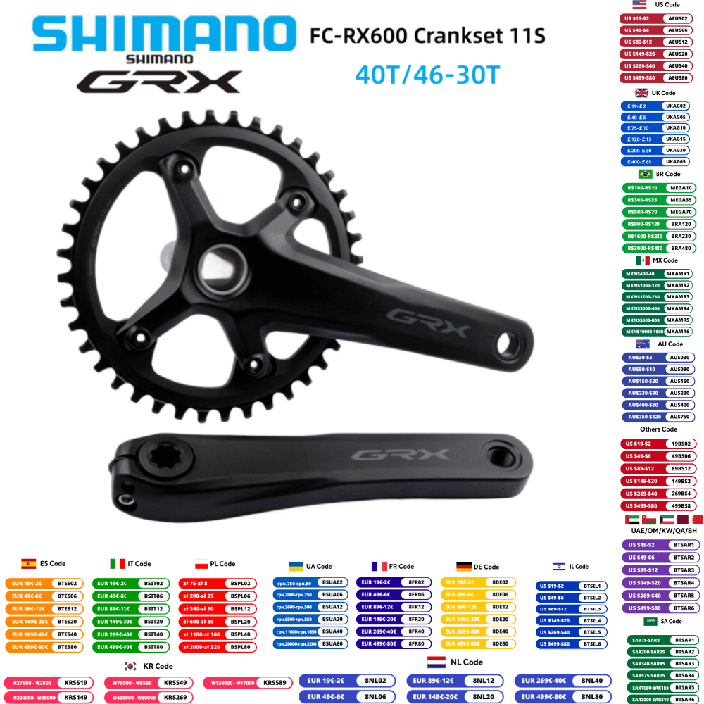 SHIMANO GRX FC-RX600 Crankset 1x11S 2x11S Bicycle Chainring 40T/46