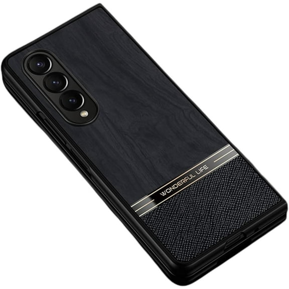 Creative Unique Wood Grain TPU Phone case for Samsung Galaxy Z Fold 4 3 Flip 4 3 Shell Personality Thin Light Comfortable Durable Protective Back Cover(Black,Z Fold3)