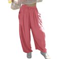 thumbnail image 4 of QAFOPEH Women Casual Drawstring Elastic Waist Pockets Solid Color Wide Leg Pants, 4 of 7