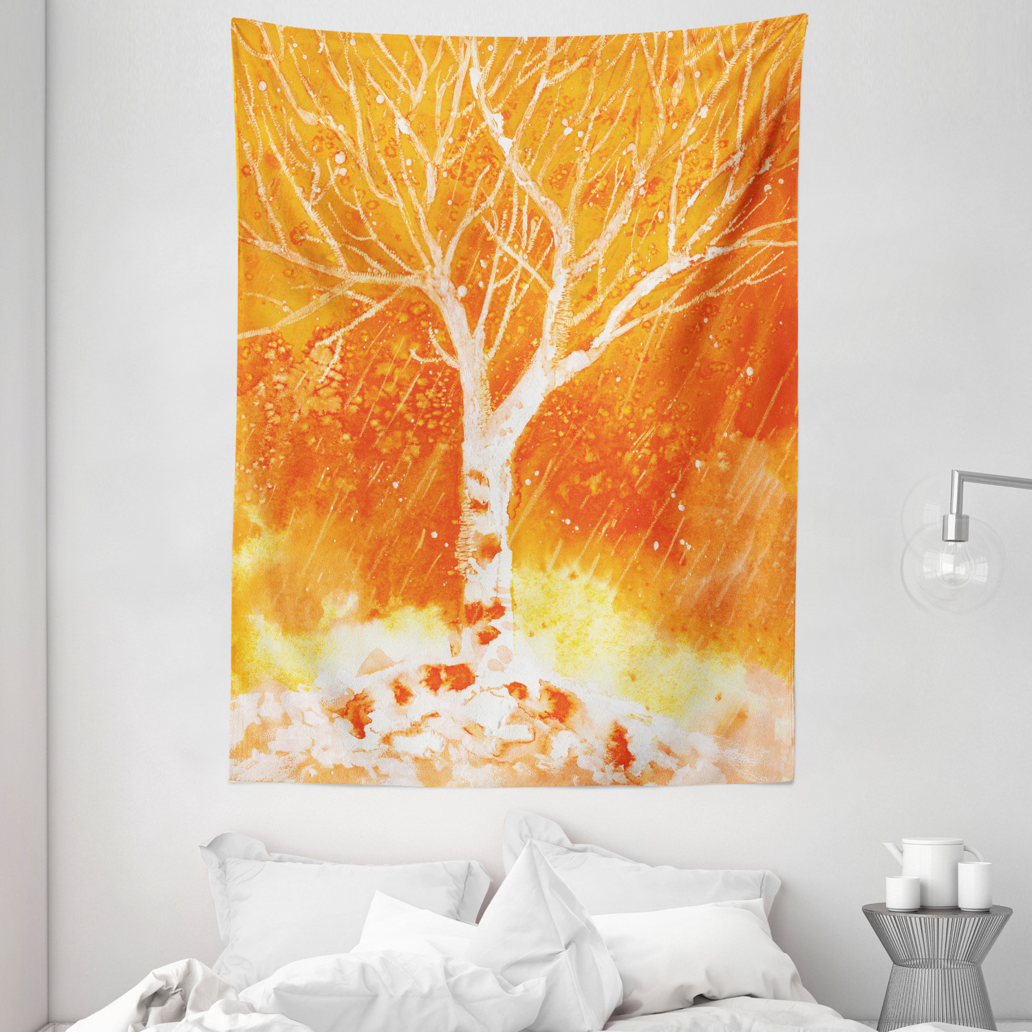 Fall Tree Decor Tapestry, Murky Original Hand Drawn Painting with