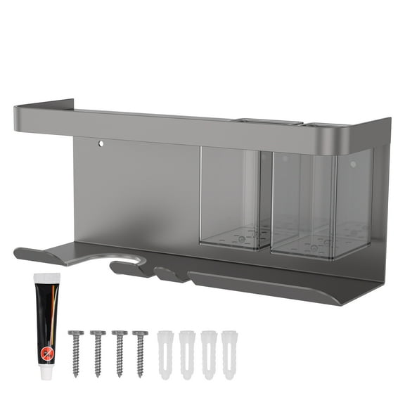 Aluminum Hair Dryer Holder for Hair Styling Care Tool Wall Mounted Blow Dryer Holder Rack Versatile Blow Dryer Hanger With Detachable Storage Box for Bathroom